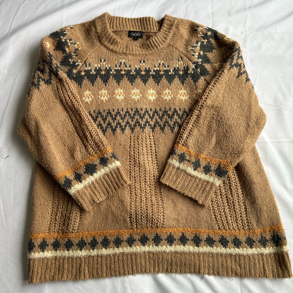 Men's Oversized Tan Fair Isle Knit Sweater